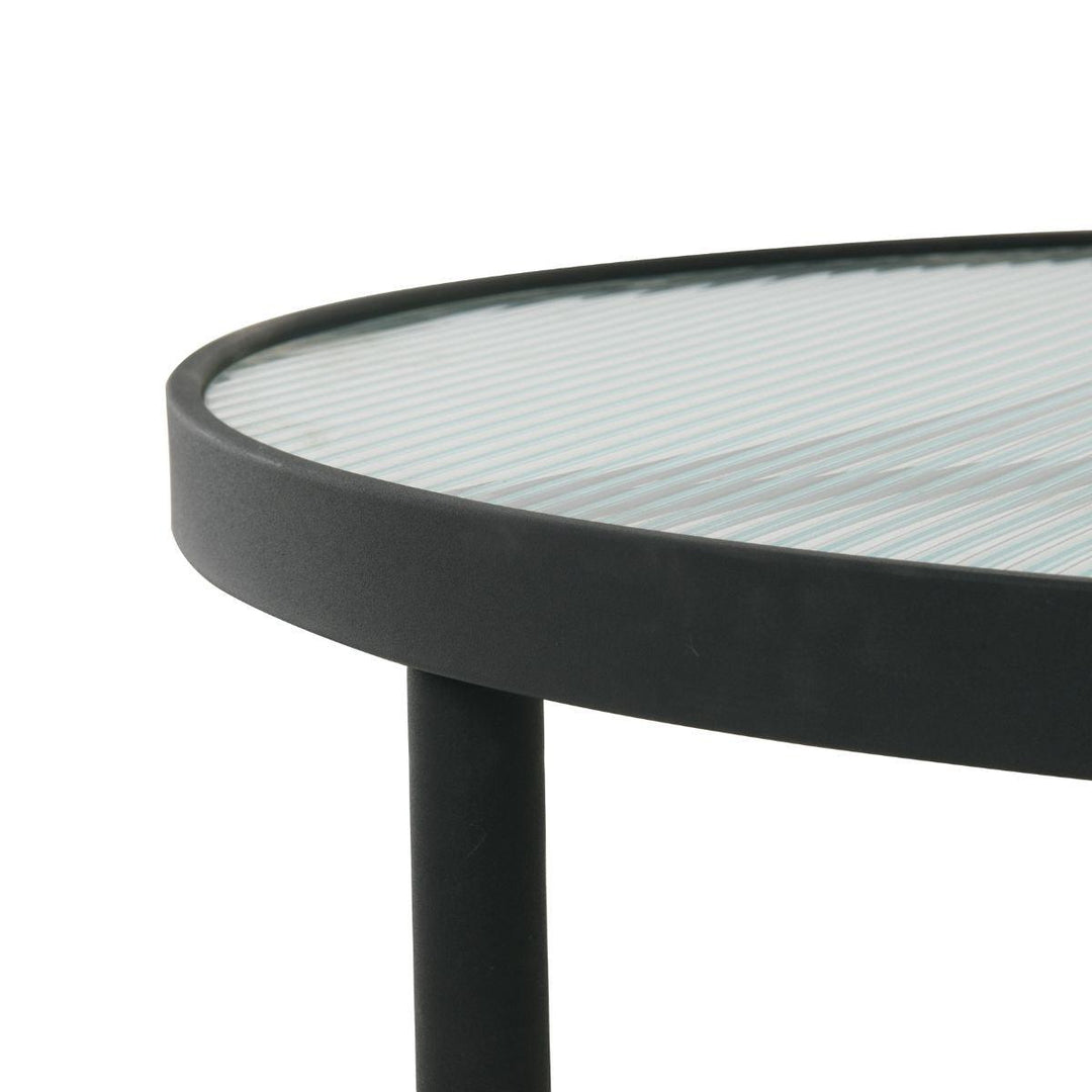 Table basse Eris en métal noir et verre ondulé