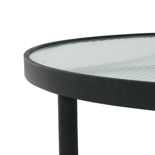 Table basse Eris en métal noir et verre ondulé