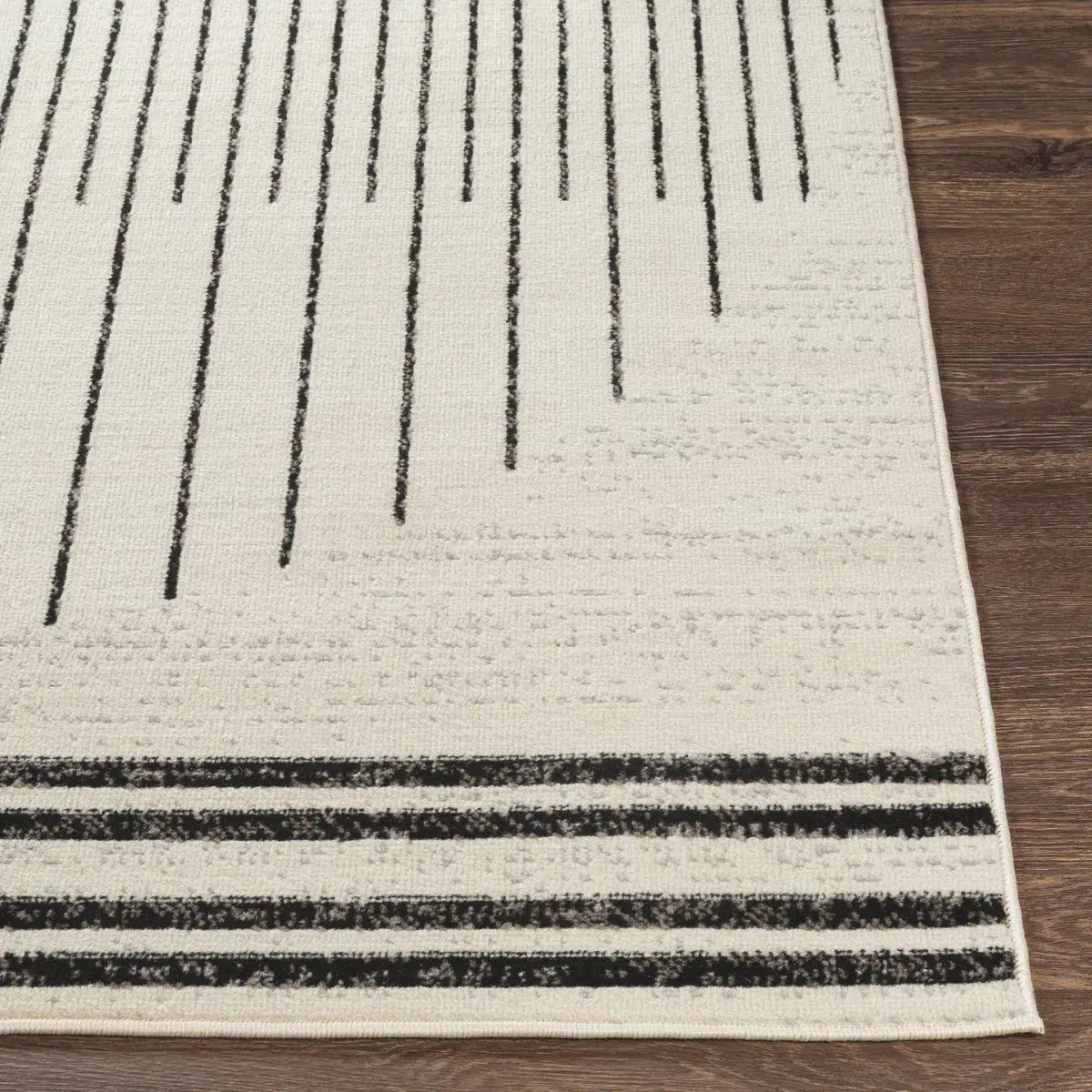 Tapis SURYA Enso scandinave, motif disque de lignes fines, blanc cassé et noir, vue 4