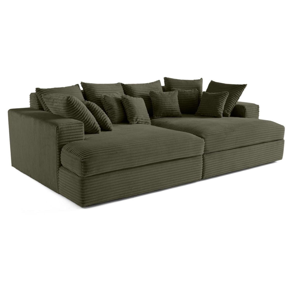 Canapé COLLINS 4 places BESTMOBILIER avec double méridienne en velours côtelé vert