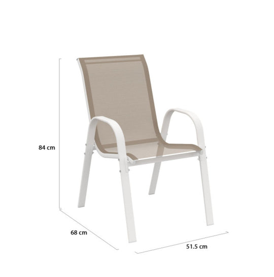 Lot de 4 chaises de jardin en acier Blanc et beige