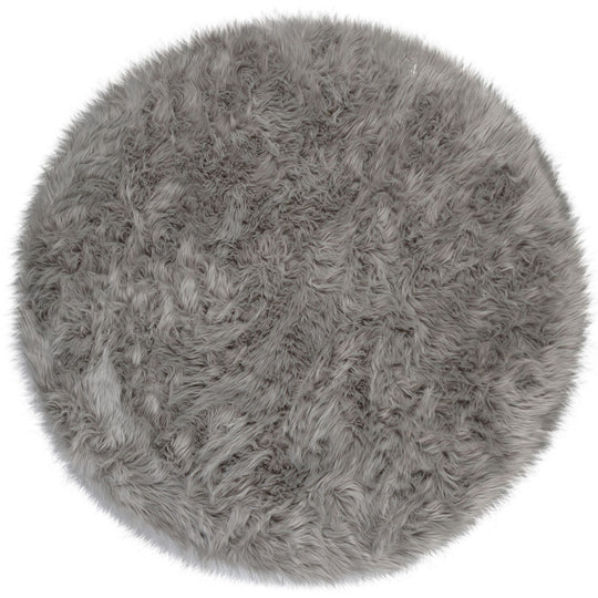 Tapis rond effet fourrure Gris 120cm