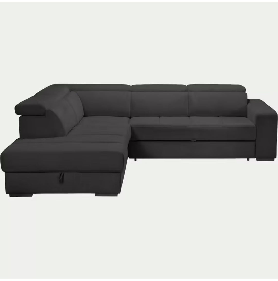 ALINEA Canapé Origano d'angle gauche convertible avec coffre en tissu doux - gris ardoise