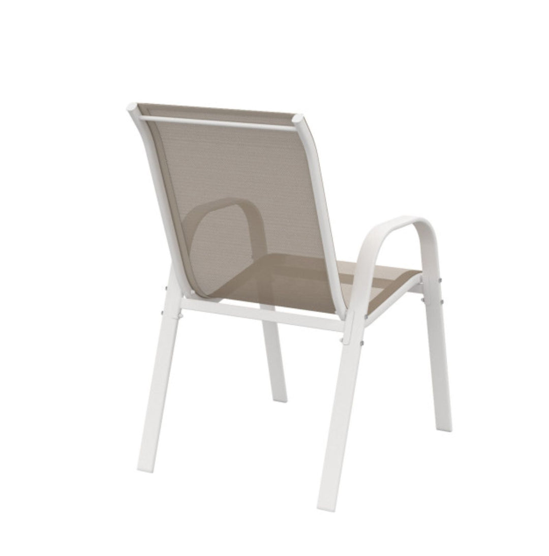 Lot de 4 chaises de jardin en acier Blanc et beige