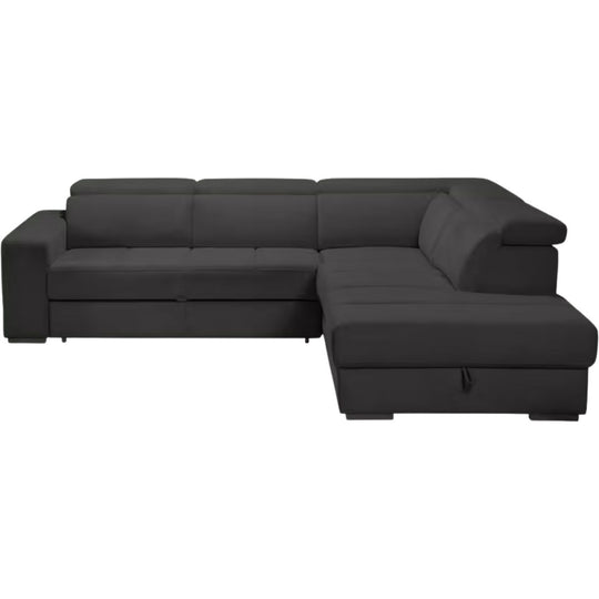 ALINEA Canapé Origano d'angle droit convertible avec coffre en tissu doux - gris ardoise