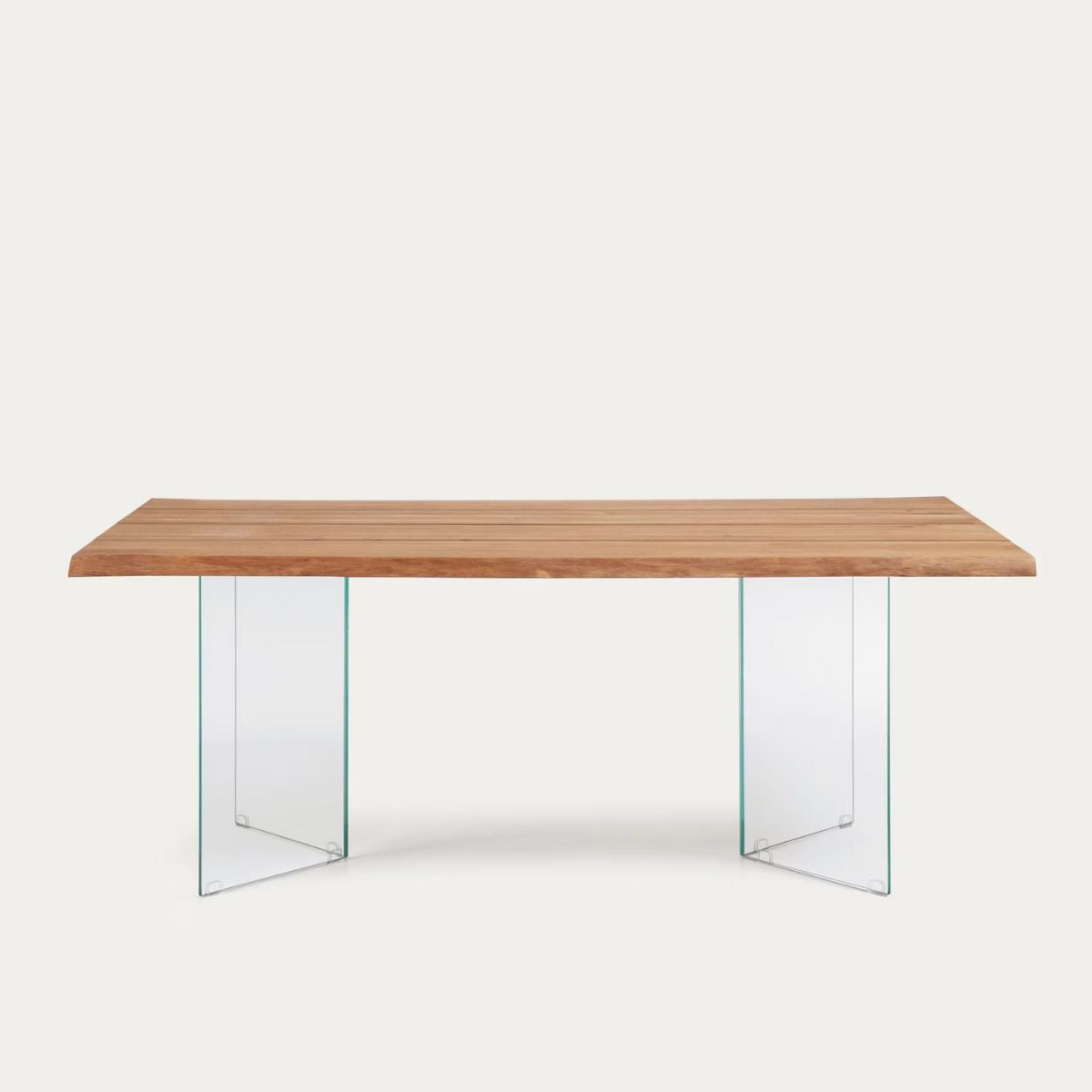 Table Lotty en contreplaqué de chêne finition naturelle et pieds en verre 180 x 100 cm Kave Home