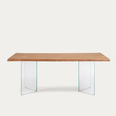 Table Lotty en contreplaqué de chêne finition naturelle et pieds en verre 180 x 100 cm Kave Home
