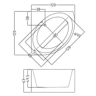 Baignoire d'angle Vente Unique - 198 L - 120 x 120 x 63 cm - Blanche - Acrylique - COBITIS