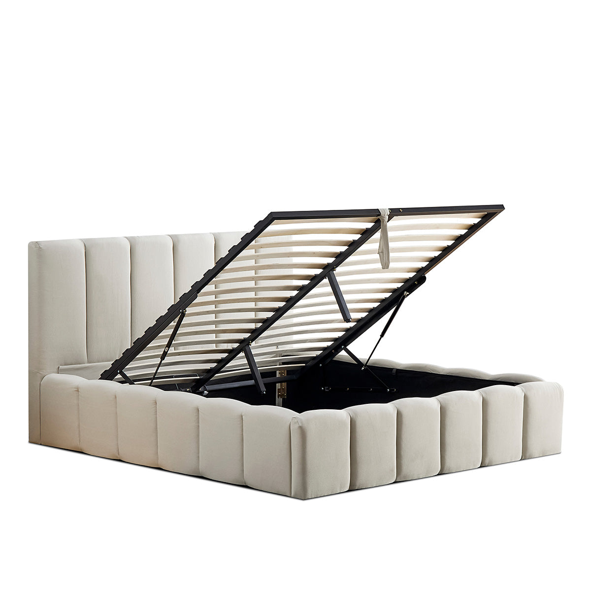Lit coffre Madeleine en tissu beige
