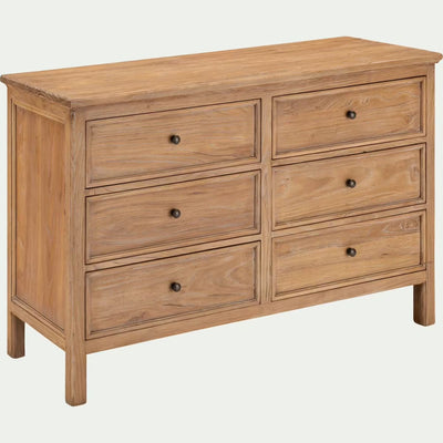 Commode ALINEA 6 tiroirs en bois d'orme et de pin - bois clair