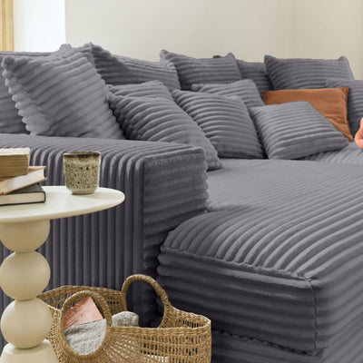 Canapé COLLINS 4 places BESTMOBILIER avec double méridienne en velours côtelé gris