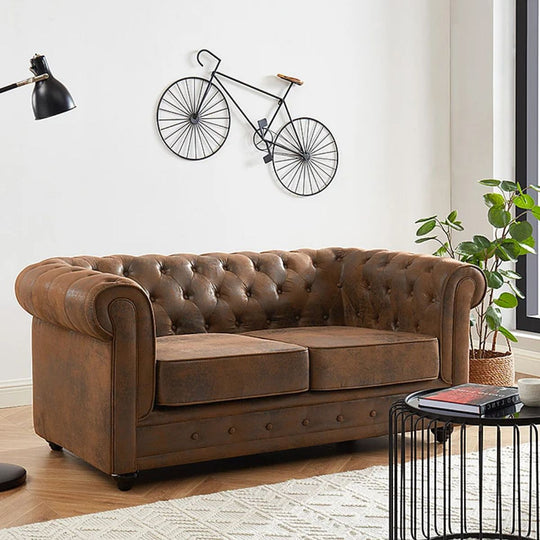 Canapé 2 places CHESTERFIELD en microfibre aspect cuir vieilli VENTE UNIQUE