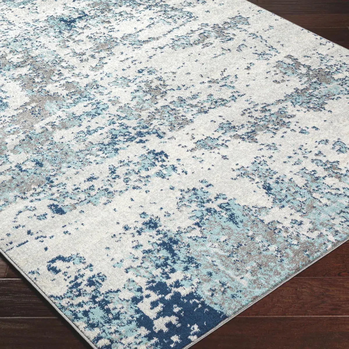 Tapis SURYA Sarah moderne, motif abstrait effet aquarelle bleu, gris et blanc, vue 6