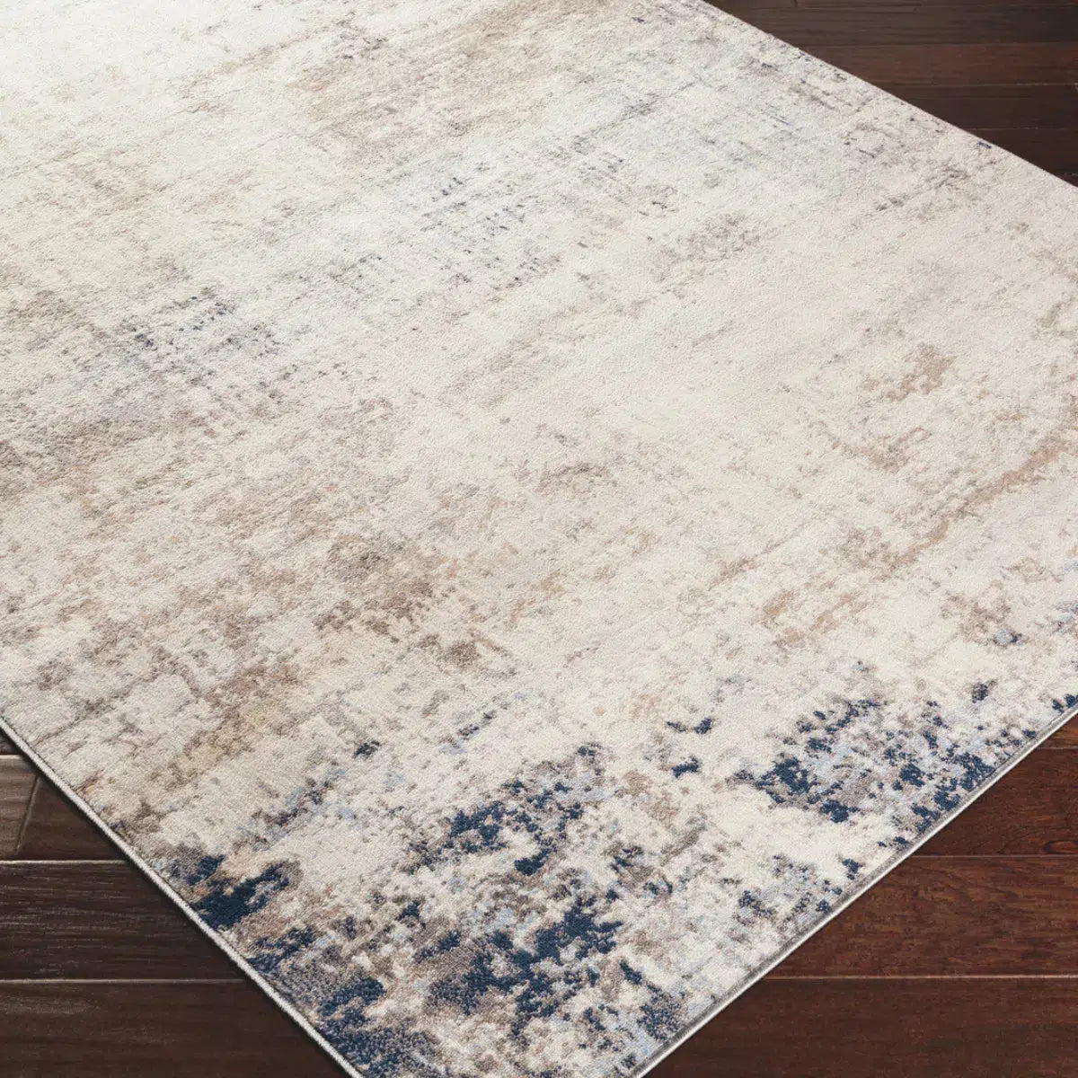 Tapis SURYA Alix moderne, motif abstrait effet patiné ivoire, taupe, gris et bleu foncé, vue 6