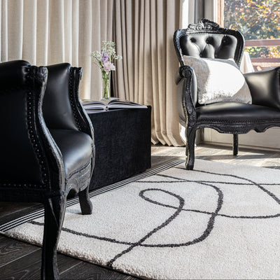 Tapis Épais Abstrait Crème et Noir