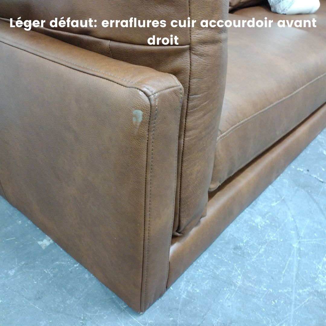 Canapé CHRISTIAN LACROIX "camille" 3 Places En Cuir Véritable Marron- Léger défaut