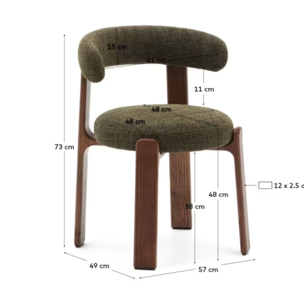 Lot de 4 Chaises Granite KAVE HOME en tissu chenille vert et bois de frêne finition noyer FSC 100%