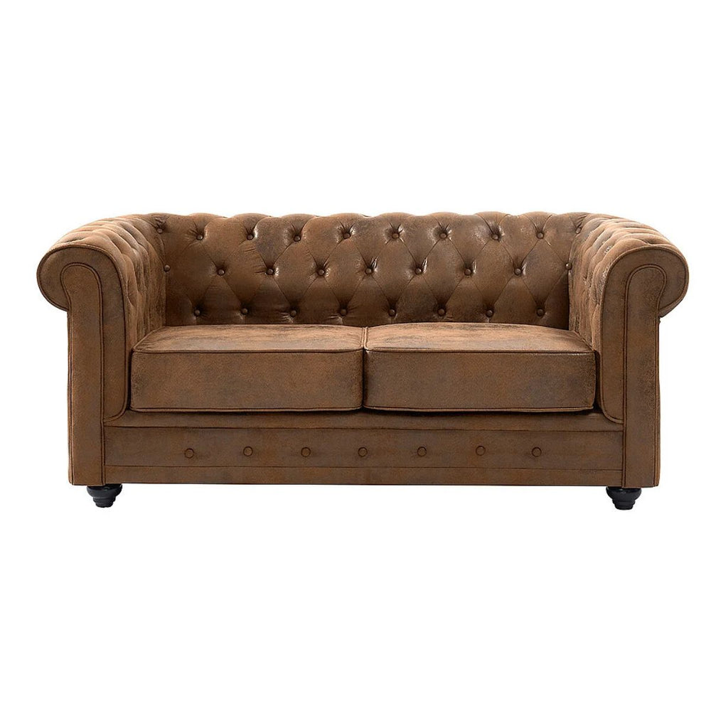 Canapé 2 places CHESTERFIELD en microfibre aspect cuir vieilli VENTE UNIQUE