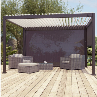 Pergola bioclimatique autoportante Prima Leroy Merlin, aluminium gris anthracite 12m² avec Store déroulant gris anthracite 3.7X2.36