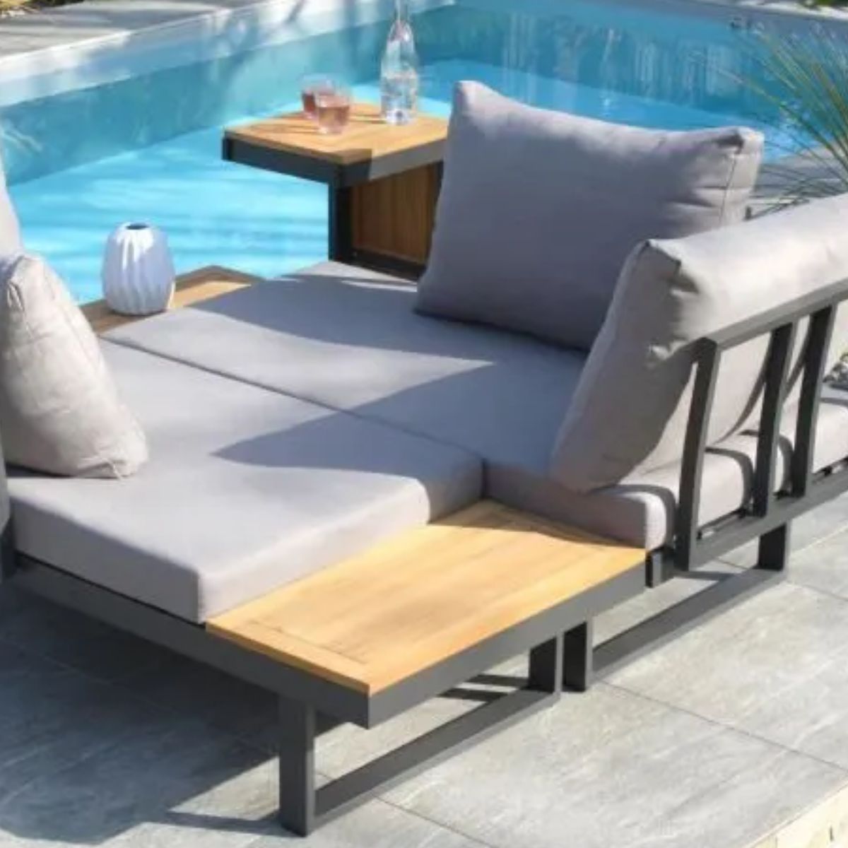 Salon de jardin modulable - Aluminium - DCB GARDEN - 4 places - TOKYO - Gris anthracite et bois d'acacia