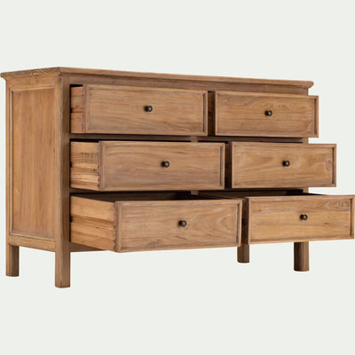 Commode ALINEA 6 tiroirs en bois d'orme et de pin - bois clair