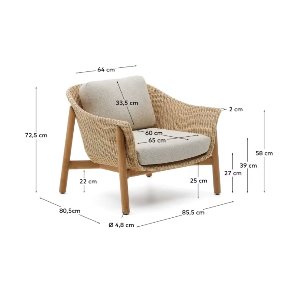 Fauteuil Galea KAVE HOME en bois de teck et rotin synthétique FSC 100 %