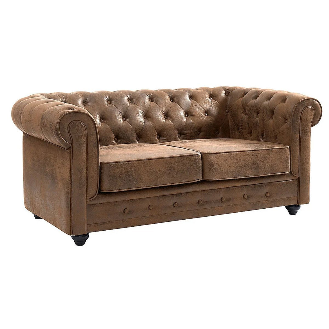 Canapé 2 places CHESTERFIELD en microfibre aspect cuir vieilli VENTE UNIQUE