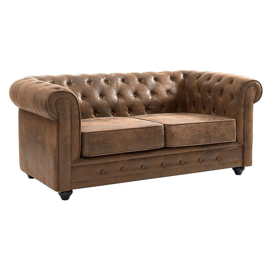 Canapé 2 places CHESTERFIELD en microfibre aspect cuir vieilli VENTE UNIQUE