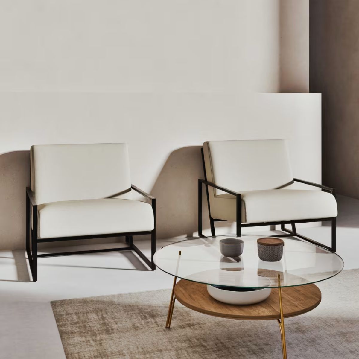 Fauteuil CITIZEN en coton beige et pieds en acier noir Maisons du Monde