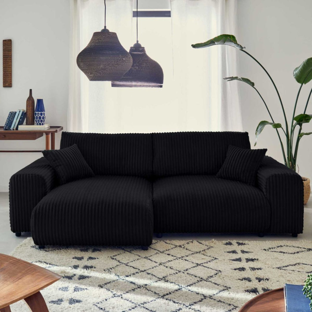 Canapé d'angle reversible 4 places GARANCE en velours côtelé BESTMOBILIER noir