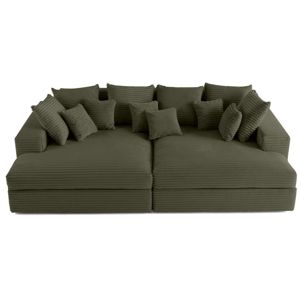 Canapé COLLINS 4 places BESTMOBILIER avec double méridienne en velours côtelé vert