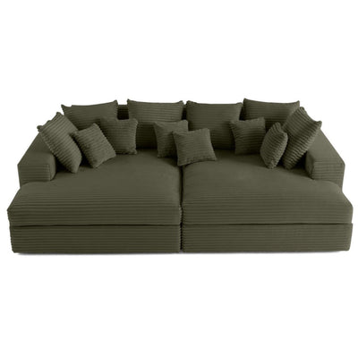 Canapé COLLINS 4 places BESTMOBILIER avec double méridienne en velours côtelé vert