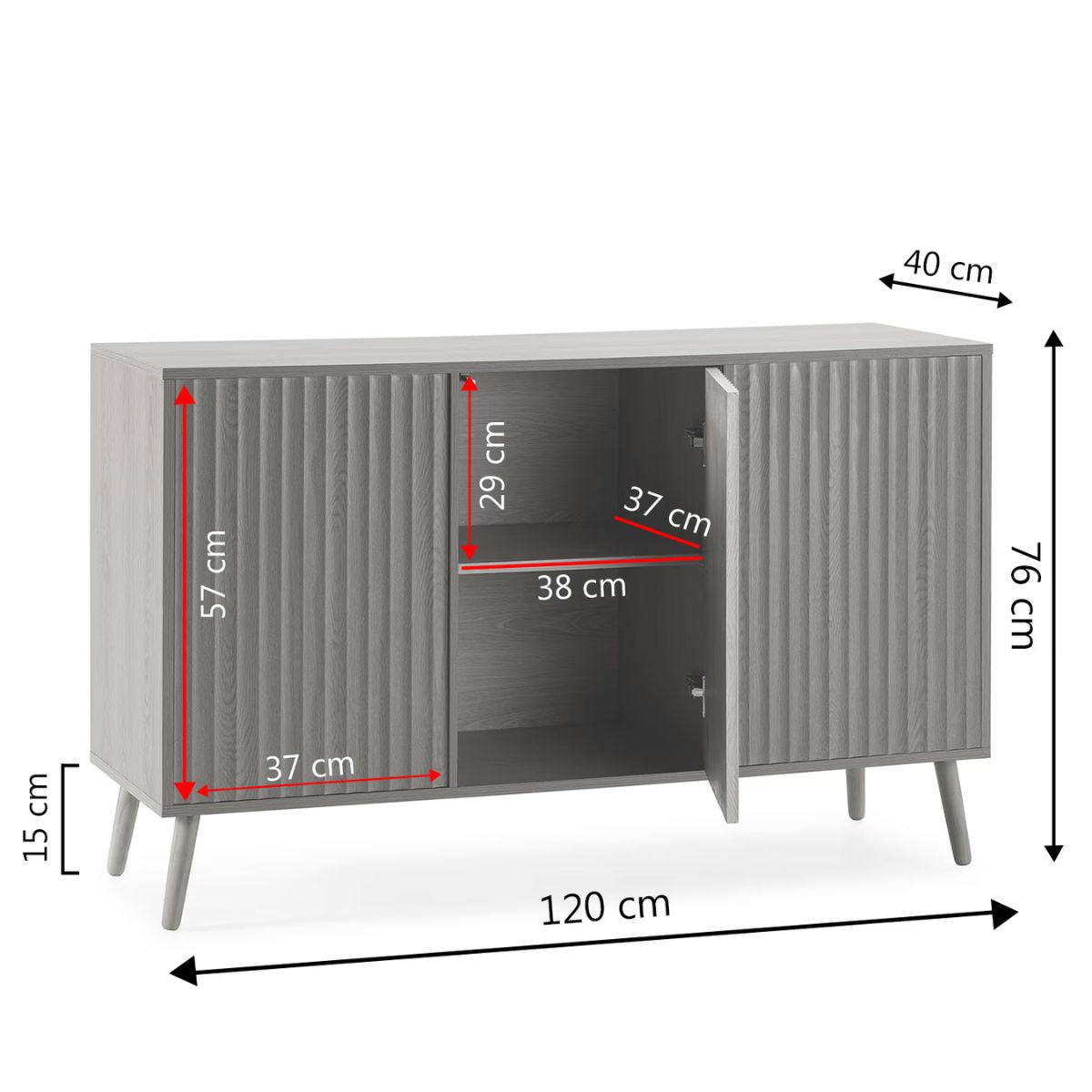 Buffet 3 portes, coloris chêne, largeur 120 cm Lluvia