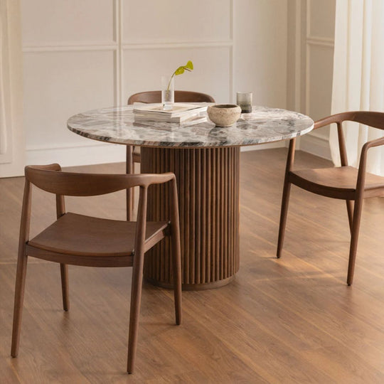Table à manger ronde 120cm Giselda en pierre naturelle et bois de manguier SKLUM