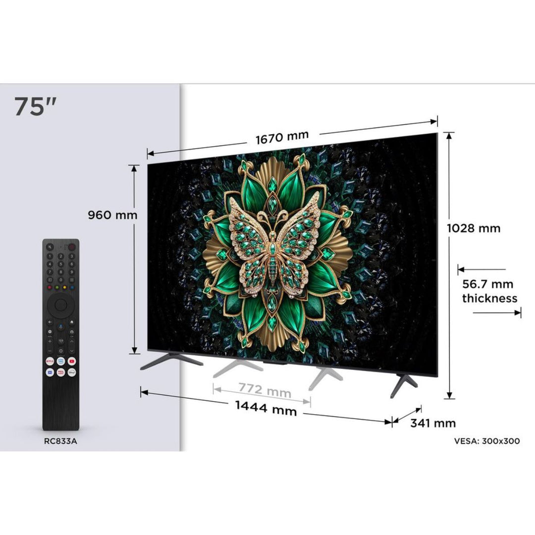 Téléviseur TCL 75C6K – TV QD-Mini LED 75" UHD 4K avec Google TV & Son Onkyo