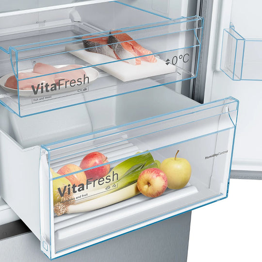 Réfrigérateur combiné BOSCH pose-libre 186 x 60 cm Couleur inox, Total No Frost KGN36VLED
