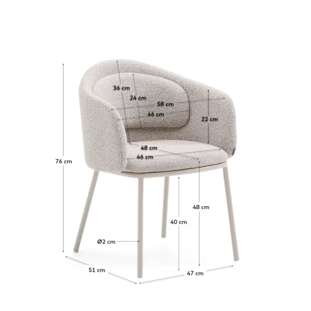 Lot de 2 chaises Idaira beige et pieds en acier beige Kave Home