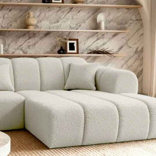 Canapé d'angle droit tissu bouclette beige LAURA-Casanova Paris