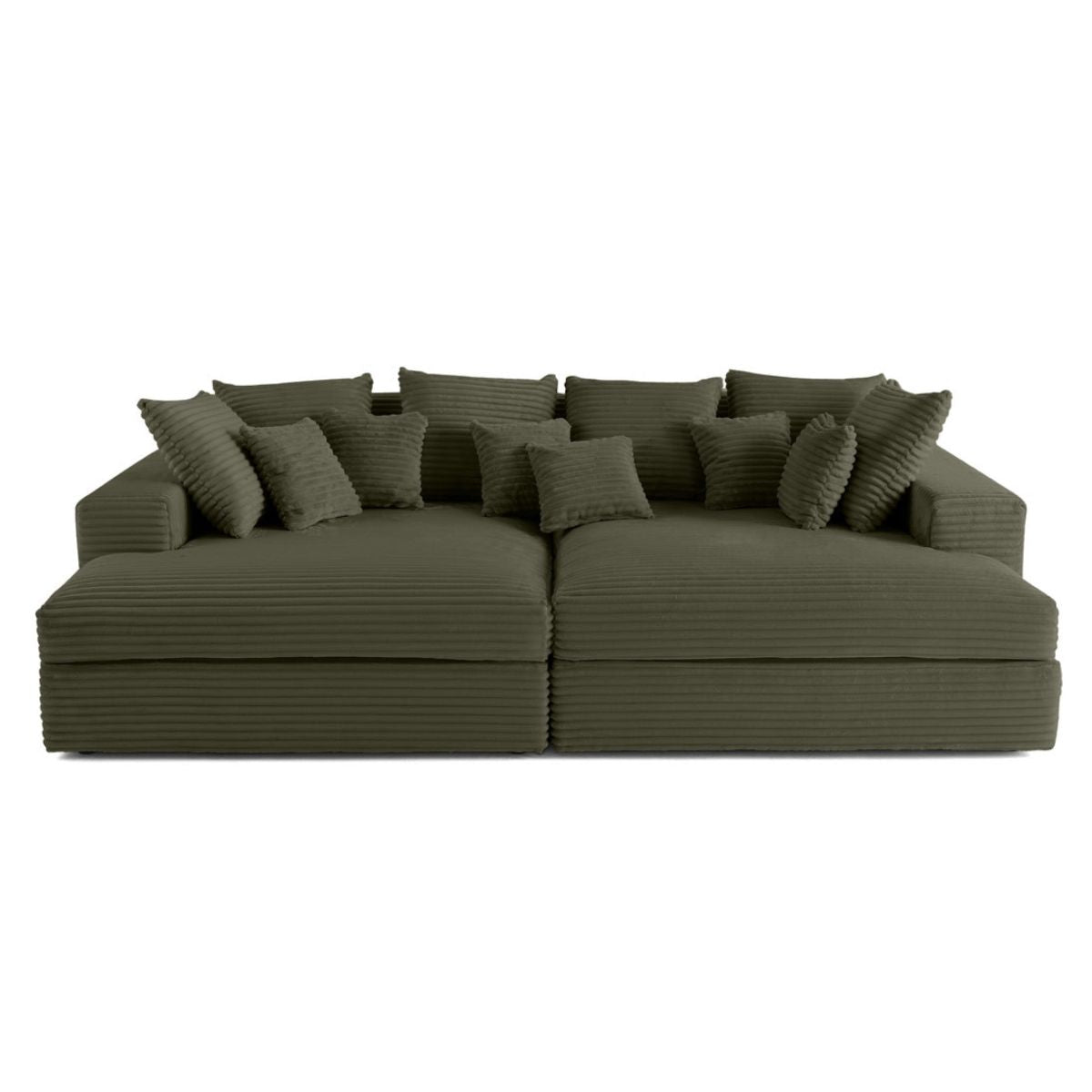 Canapé COLLINS 4 places BESTMOBILIER avec double méridienne en velours côtelé vert