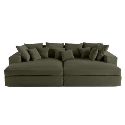 Canapé COLLINS 4 places BESTMOBILIER avec double méridienne en velours côtelé vert