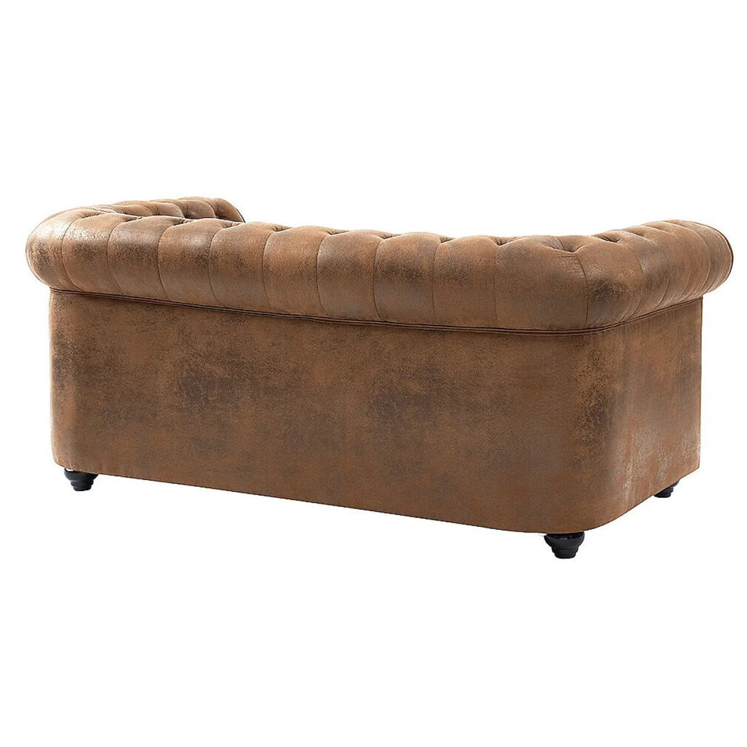 Canapé 2 places CHESTERFIELD en microfibre aspect cuir vieilli VENTE UNIQUE