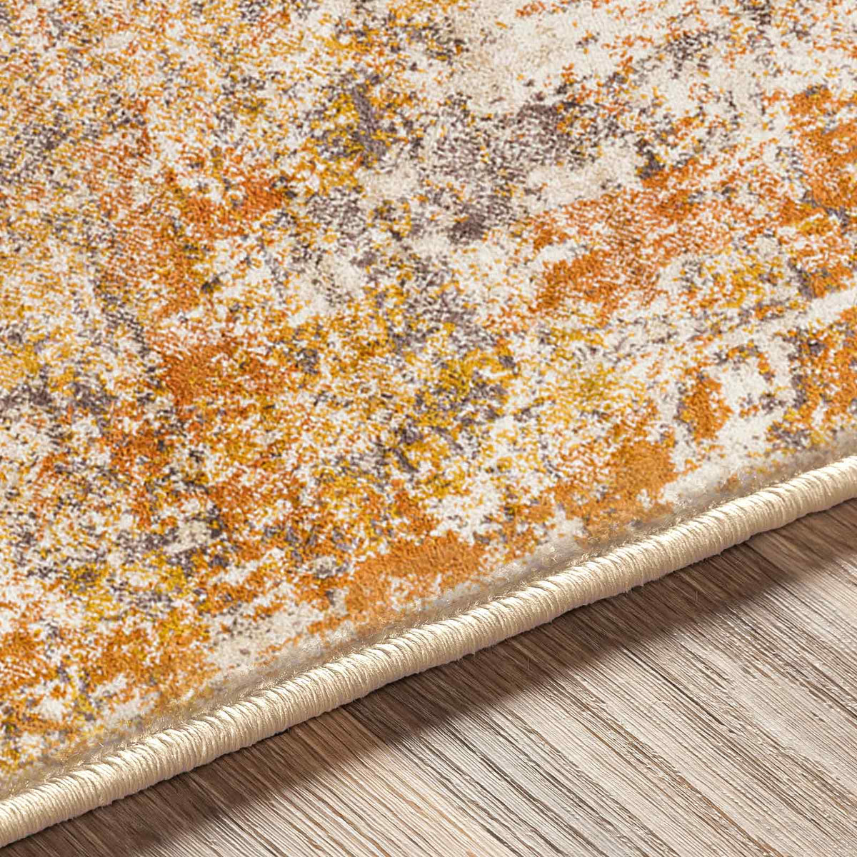 Tapis Surya Jeevika abstrait moderne, motif effet marbre orange, rouille et crème, vue 3