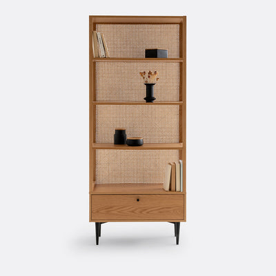 Bibliothèque LA REDOUTE Noya en chêne plaqué et cannage de rotin
