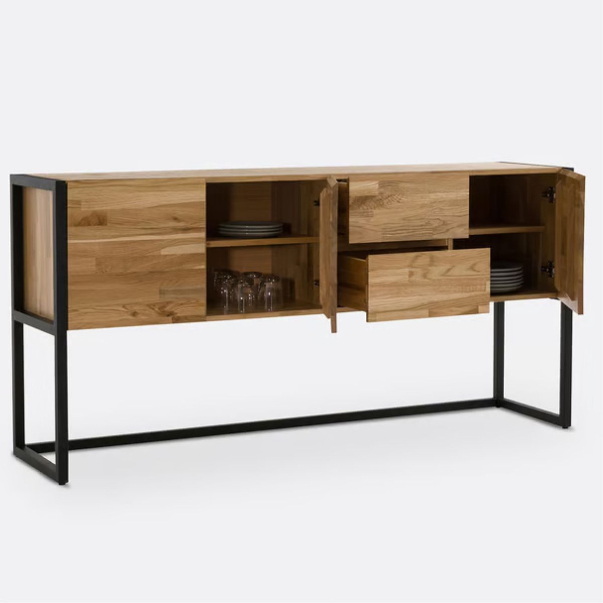 Buffet La Redoute Hiba en enfilade chêne massif et métal acier