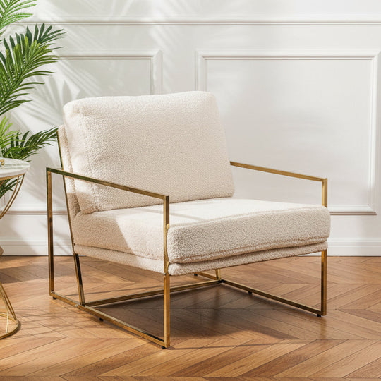 Fauteuil de salon en métal et bouclettes blanc
