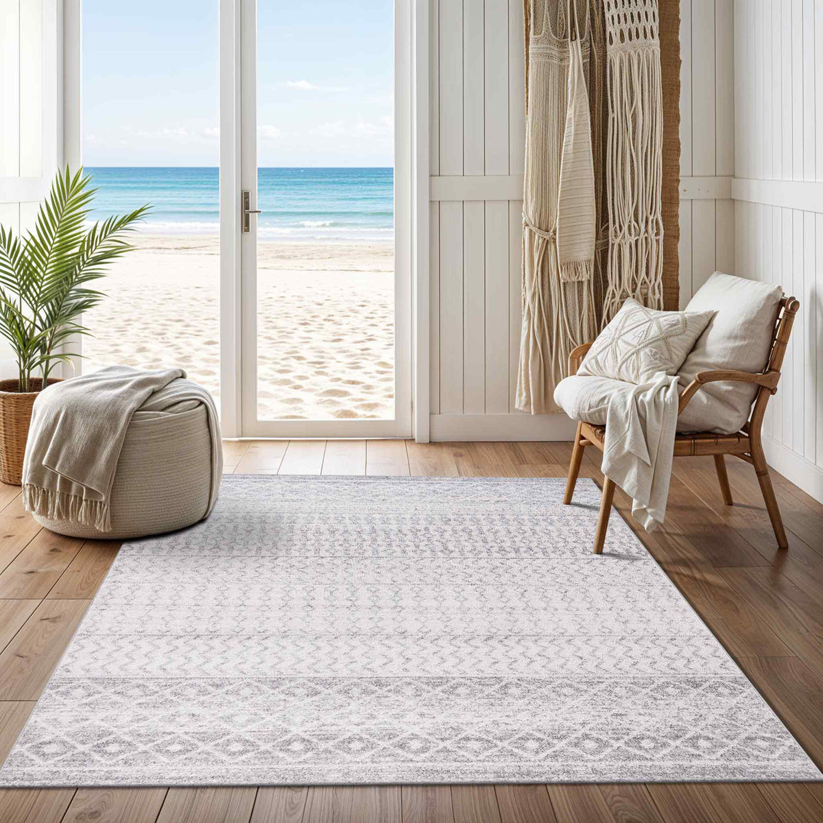 Tapis SURYA Nice scandinave, motif géométrique losanges gris et blanc, vue 13