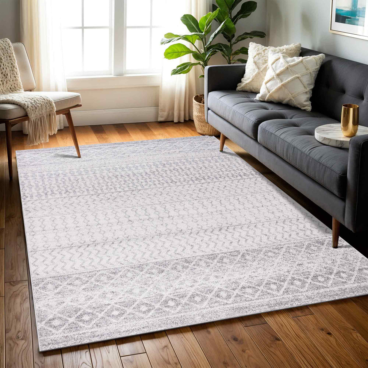 Tapis SURYA Nice scandinave, motif géométrique losanges gris et blanc, vue 14