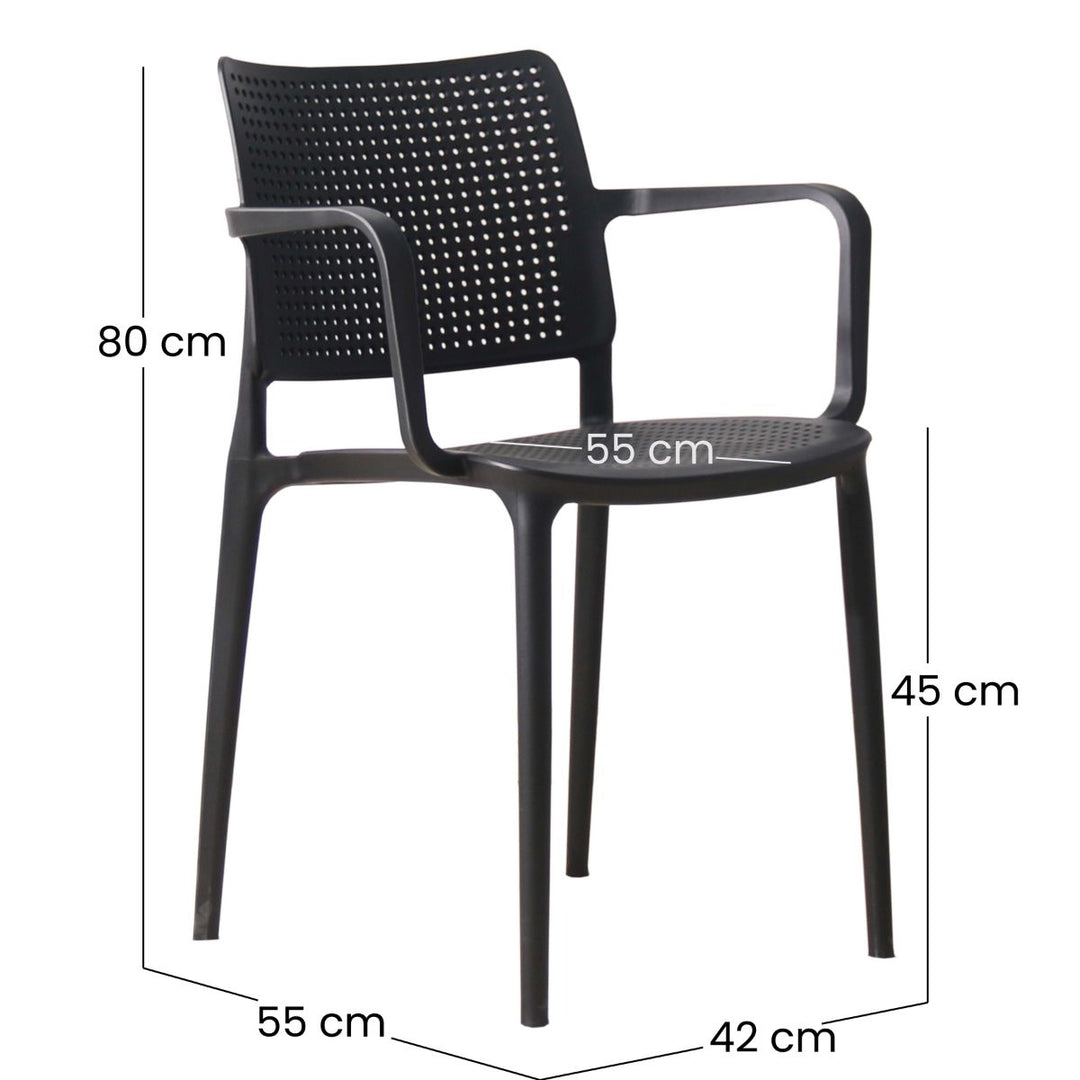 Lot de 4 chaises de jardin avec accoudoirs en plastique ajourée Oviala RIGA noire
