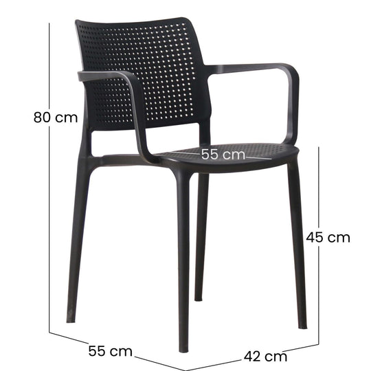 Lot de 4 chaises de jardin avec accoudoirs en plastique ajourée Oviala RIGA noire