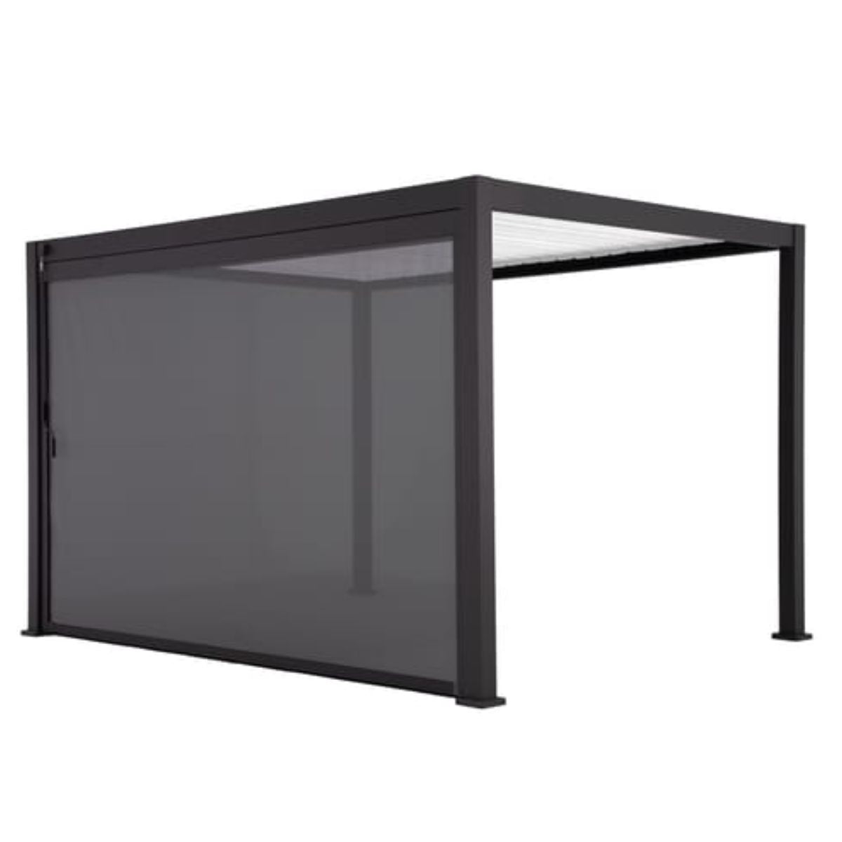 Pergola bioclimatique autoportante Prima Leroy Merlin, aluminium gris anthracite 12m² avec Store déroulant gris anthracite 3.7X2.36